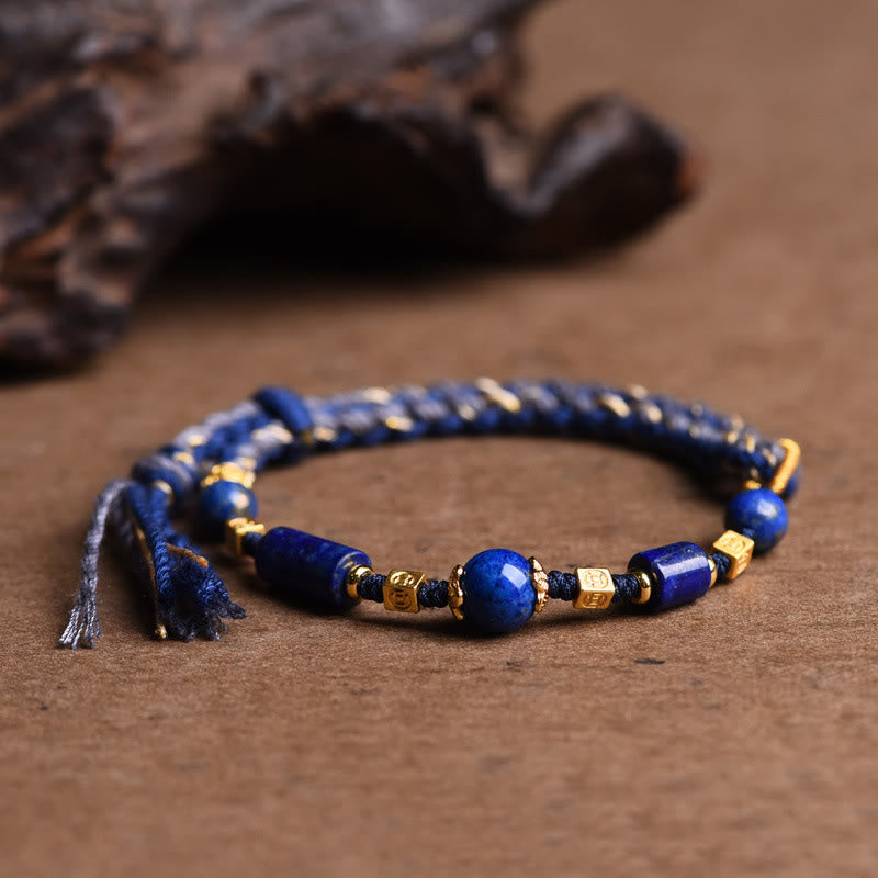 Buddha Stones Handmade Natural Lazurite Lapis Lazuli Bead Positive Rope Bracelet