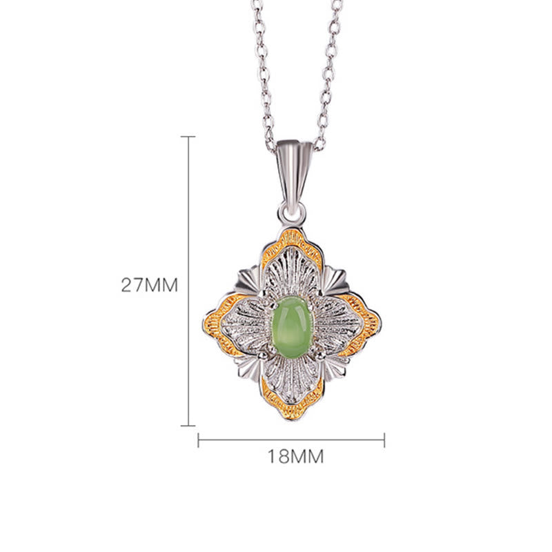 EverestArtstudios 925 Sterling Silver Plated Gold Hetian Cyan Jade Rhombus Design Luck Healing Necklace Pendant