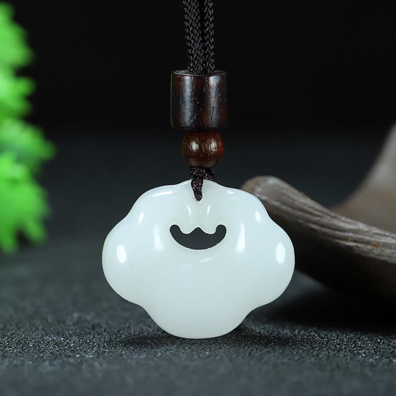 EverestArtstudios Tianshan Jade Golden Silk Jade Chinese Lock Charm Abundance Necklace Pendant