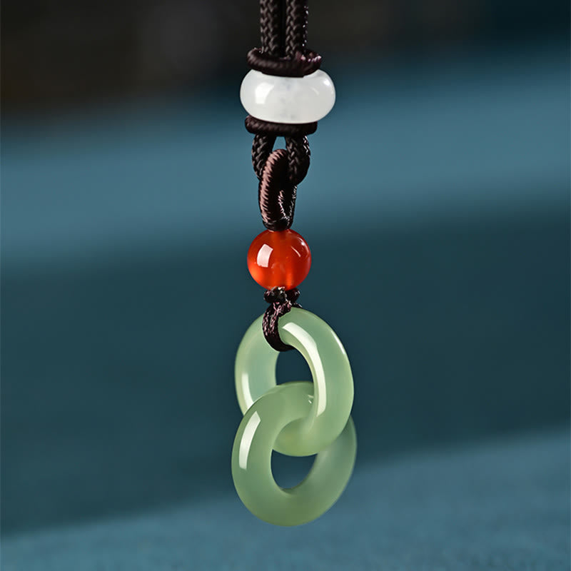 EverestArtstudios Natural Hetian Cyan Jade White Jade Double Peace Buckle Success Necklace Pendant