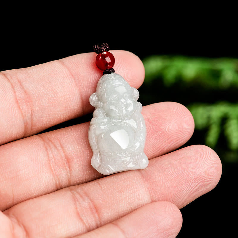 EverestArtstudios Natural Jade Chinese God of Wealth Caishen Ingot Luck Necklace Pendant