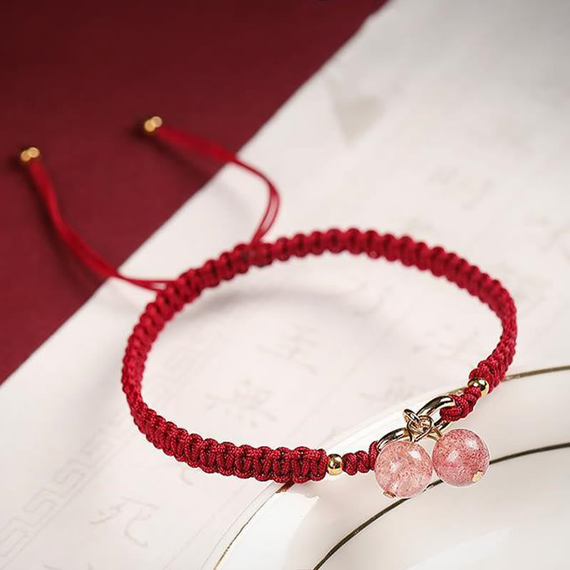 EverestArtstudios Natural Strawberry Quartz Amethyst Green Phantom Bead Positive Bracelet
