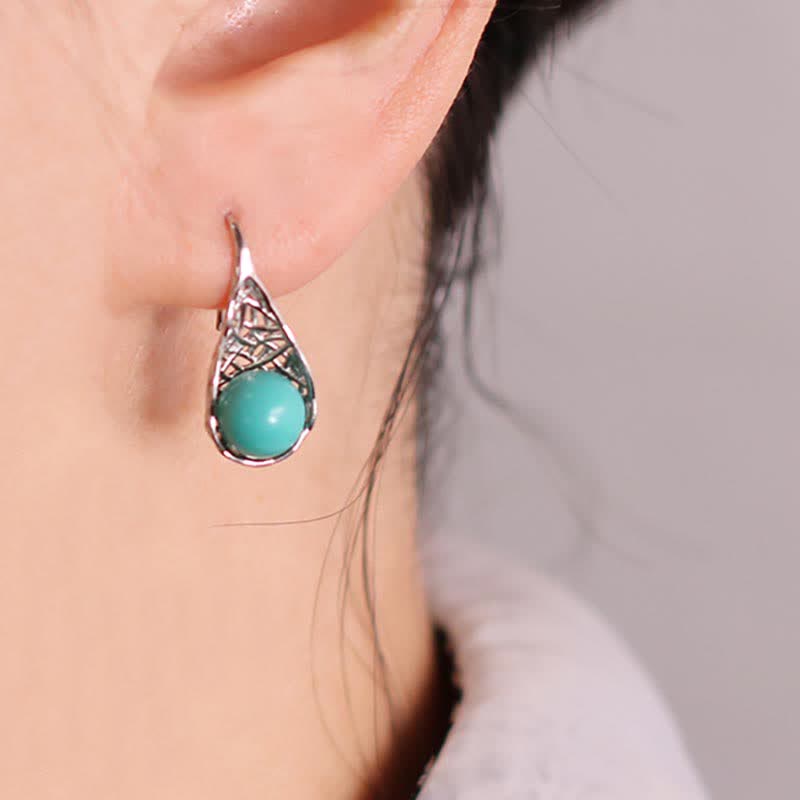 EverestArtStudios 925 Sterling Silver Turquoise Beaded Pattern Protection Drop Dangle Earrings
