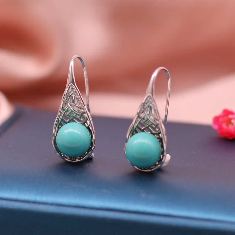 EverestArtStudios 925 Sterling Silver Turquoise Beaded Pattern Protection Drop Dangle Earrings