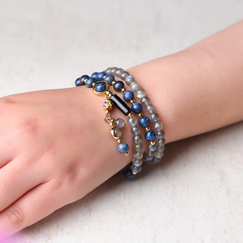 Buddha Stones Moonstone Lazurite Lapis Lazuli Calm Healing Positive Bracelet