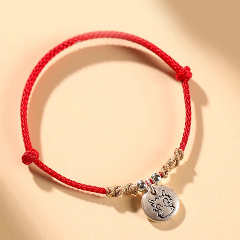 Buddha Stones Handmade 999 Sterling Silver Year of the Dragon Cute Chinese Zodiac Luck Braided Bracelet (Extra 35% Off | USE CODE: FS35)