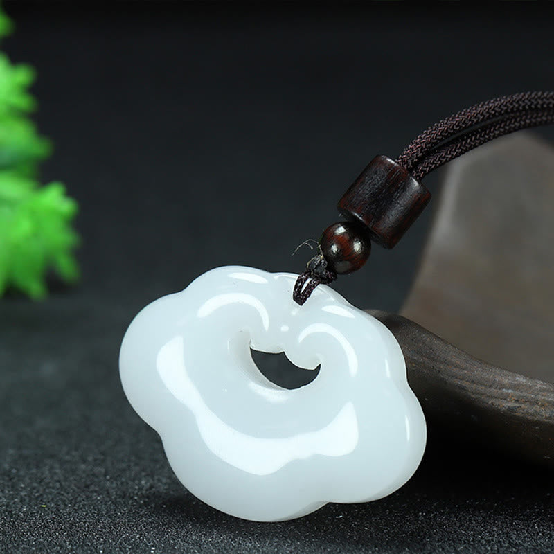 EverestArtstudios Tianshan Jade Golden Silk Jade Chinese Lock Charm Abundance Necklace Pendant