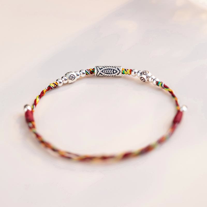 EverestArtstudios 925 Sterling Silver Luck Koi Fish Braided Colorful String Bracelet Anklet
