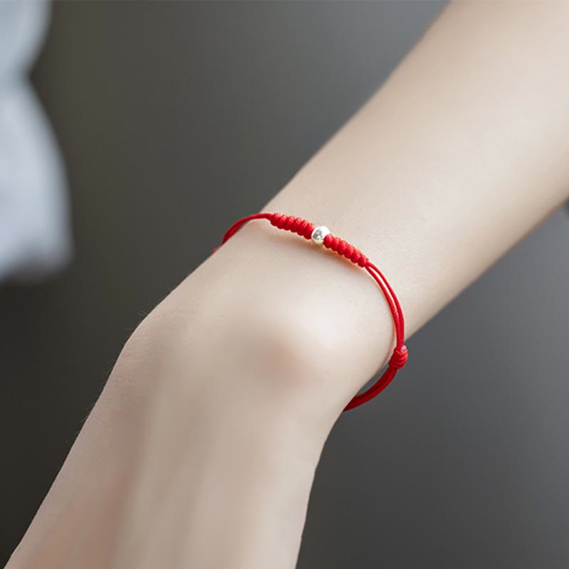 EverestArtstudios 925 Sterling Silver Luck Bead Protection Red String Thin Cord Braided Bracelet