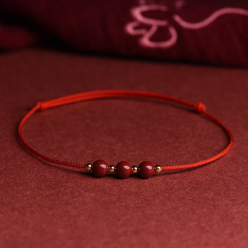 EverestArtstudios Natural Lucky Cinnabar Bead Blessing String Bracelet Anklet