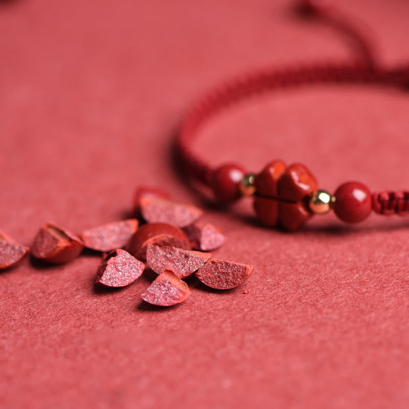 EverestArtstudios Four Leaf Clover Five-petal Flower Cinnabar Blessing Red String Bracelet