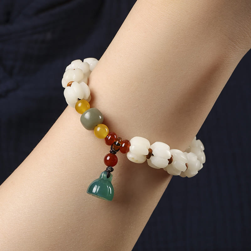 Buddha Stones Natural Bodhi Seed Red Agate Bodhi Calm Harmony Engraved Pumpkin Bead Lotus Bracelet