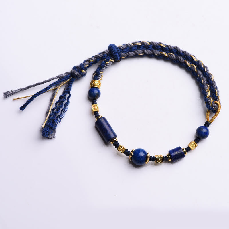 Buddha Stones Handmade Natural Lazurite Lapis Lazuli Bead Positive Rope Bracelet