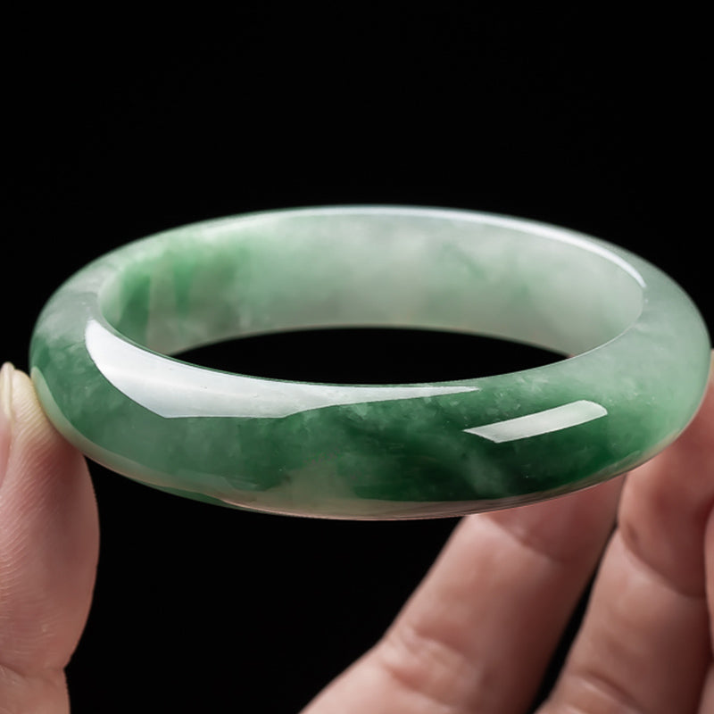 EverestArtStudios Natural Jade Fortune Blessing Bangle Bracelet