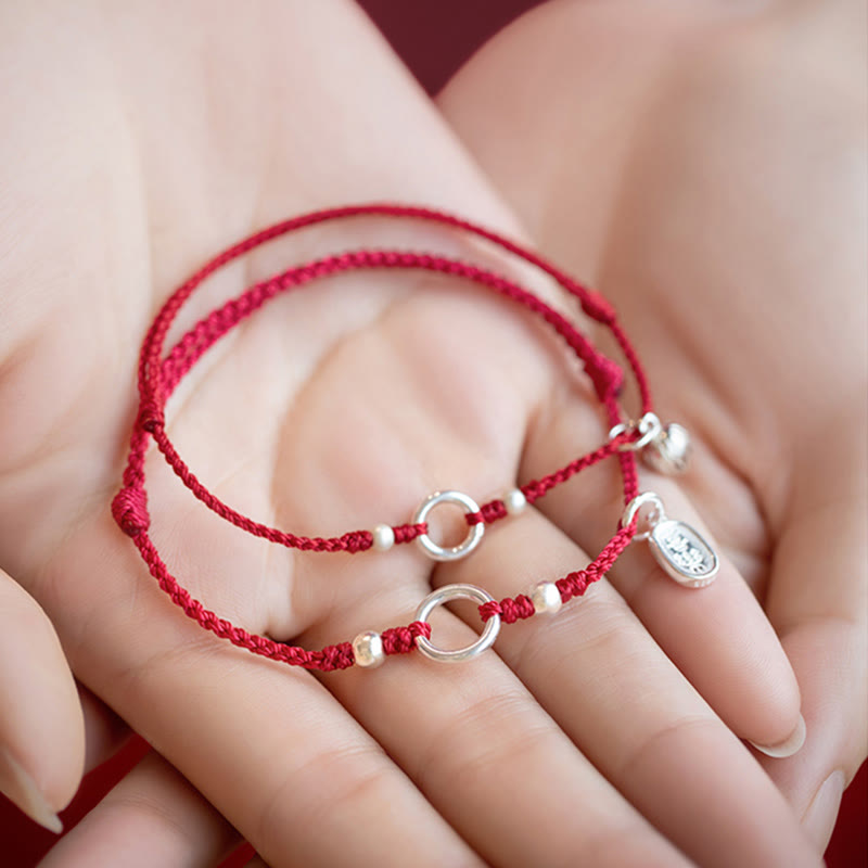 EverestArtstudios 925 Sterling Silver Lucky Fortune Peace Joy Lotus Peace Buckle Red String Bracelet