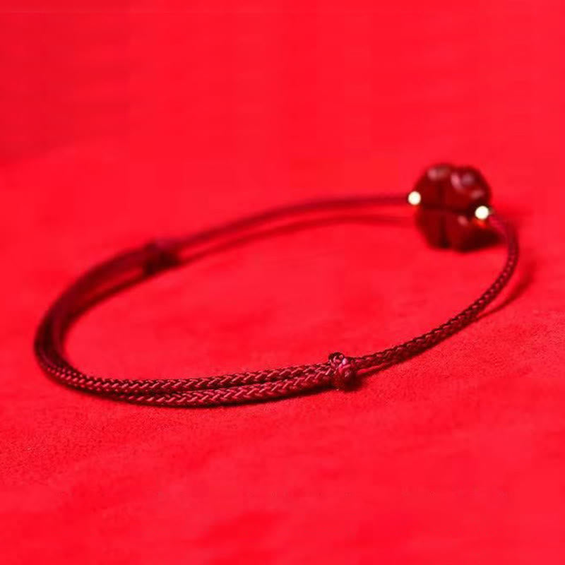 EverestArtStudios Natural Cinnabar Four Leaf Clover Blessing Red String Bracelet Anklet