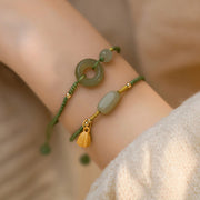 Buddha Stones Lotus Jade Peace Buckle Bead Luck Happiness Charm String Bracelet