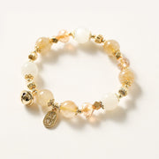 Buddha Stones 14K Gold Plated Golden Rutilated Quartz Wealth Bell Lucky Fortune Charm Bracelet