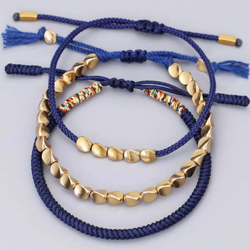 EverestArtStudios 3 PCS Tibetan Copper Beads Healing Protection Luck Bracelet Set