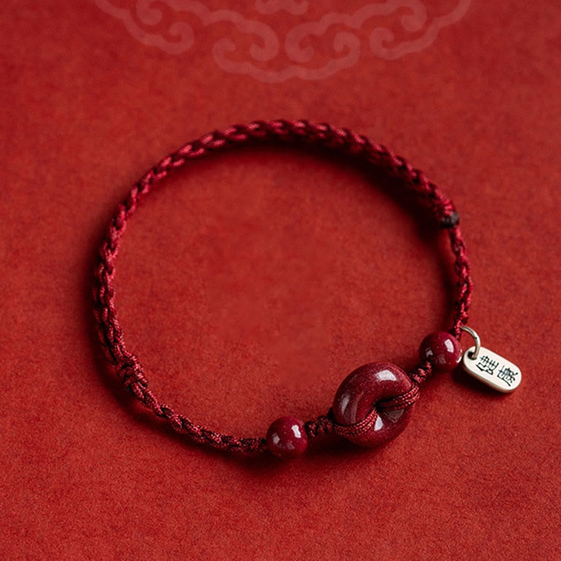 EverestArtStudios Handmade Cinnabar Peace Buckle Safe and Healthy Charm Blessing String Bracelet Anklet