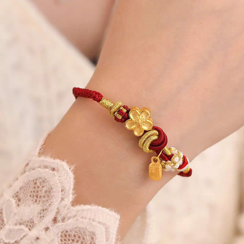 EverestArtstudios Peach Blossom Happiness Charm Luck Red String Bracelet