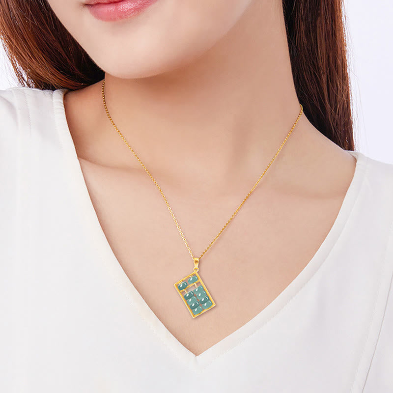 EverestArtstudios Natural Jade Abacus Pattern Abundance Titanium Steel Chain Necklace Pendant