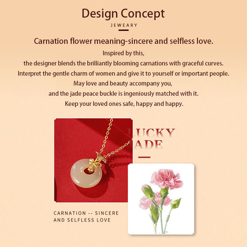 EverestArtstudios 925 Sterling Silver Natural Hetian Jade Carnation Flower Prosperity Necklace Pendant