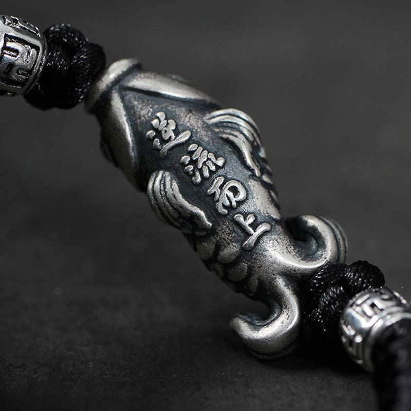 EverestArtstudios Silver Luck Koi Fish Braided String Bracelet