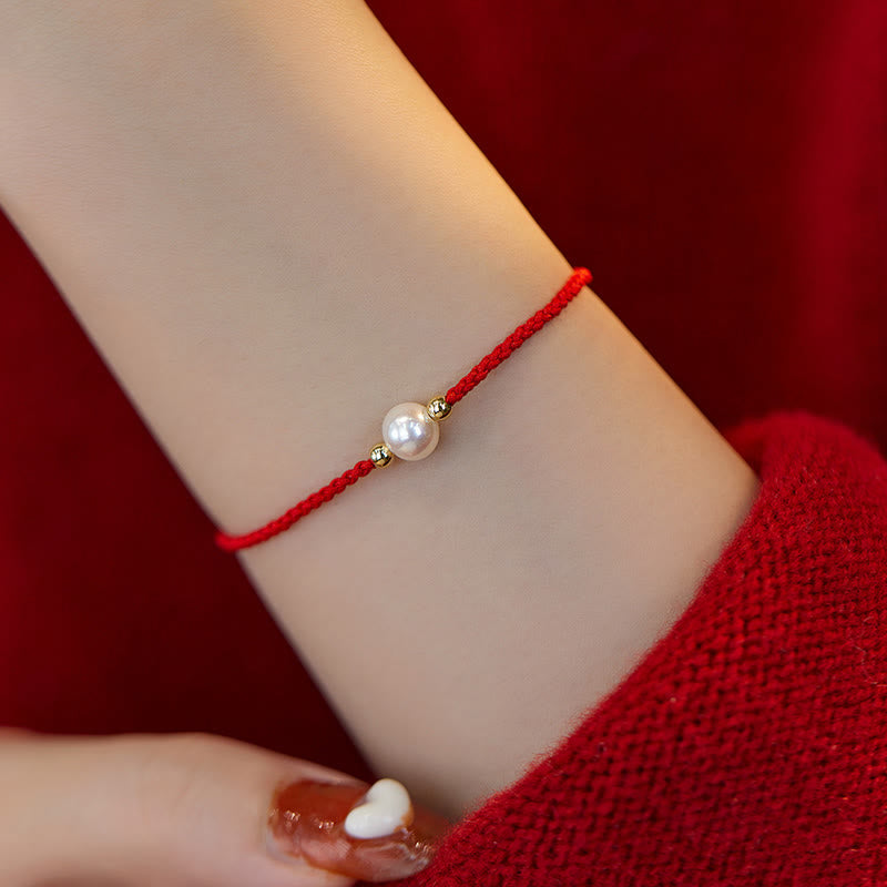 EverestArtstudios Natural Pearl Bead Luck Braid String Bracelet