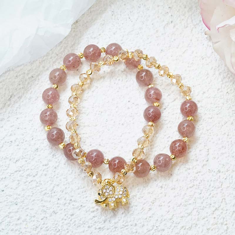 EverestArtStudios Rose Quartz Elephant Healing Energy Charm Bracelet
