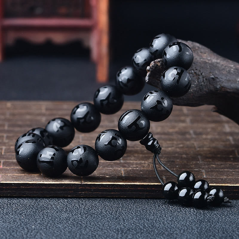 EverestArtStudios Tibet White Crystal Black Onyx Om Mani Padme Hum Meditation Bracelet