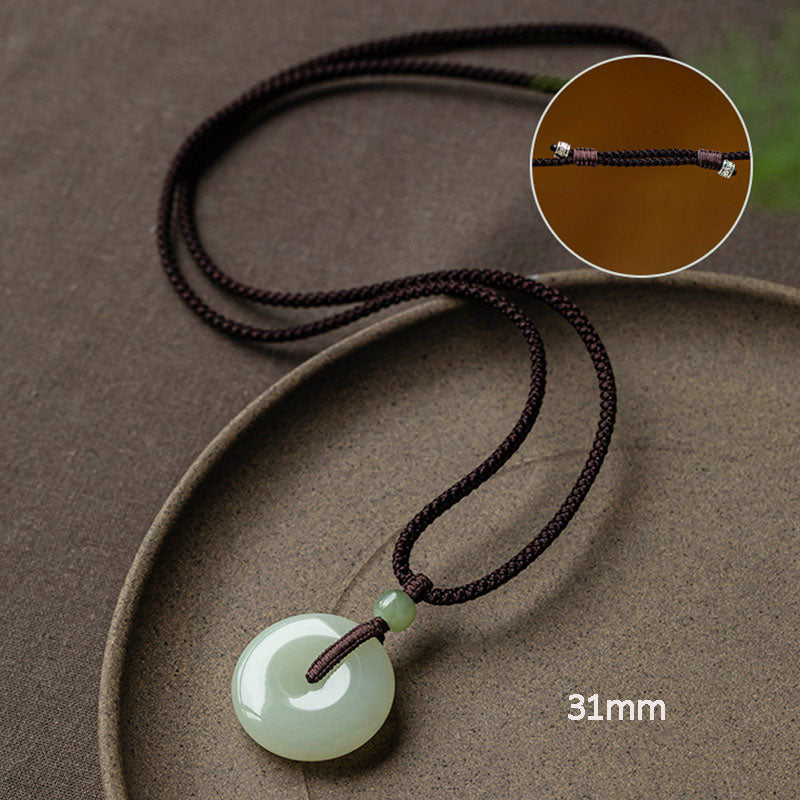 EverestArtstudios Natural Round Jade Peace Buckle Luck Prosperity Necklace Pendant