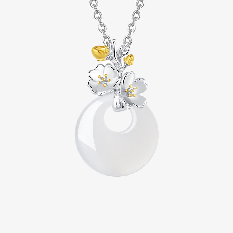 EverestArtstudios 925 Sterling Silver Round Chalcedony Twelve Months Flower Harmony Necklace Pendant