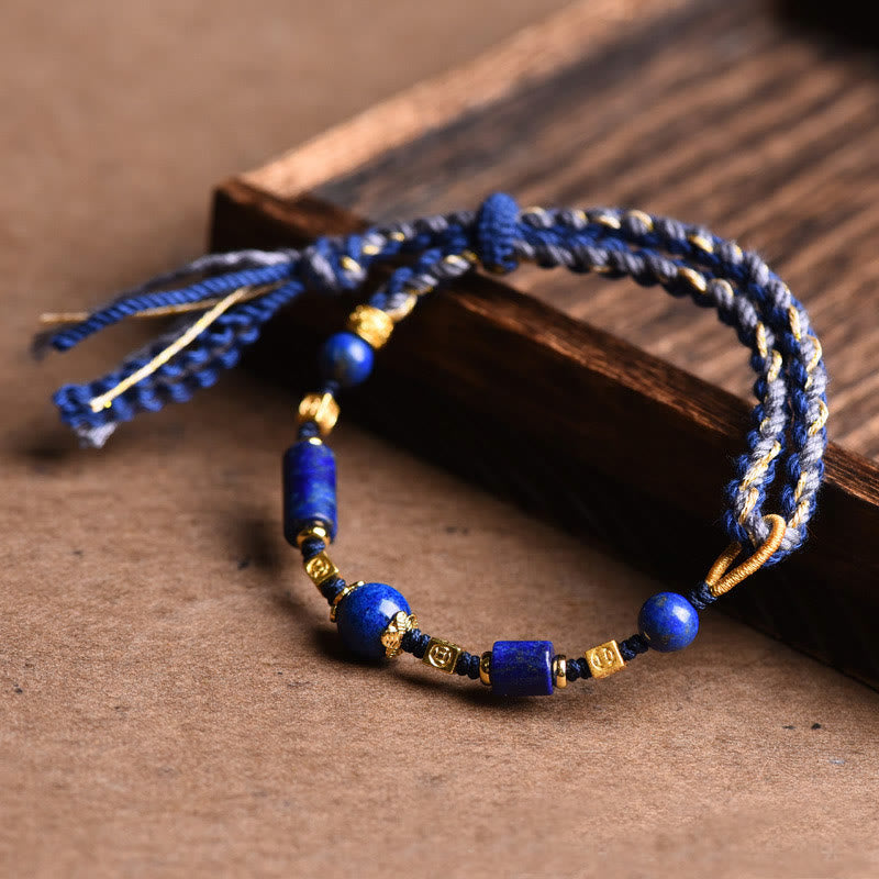 Buddha Stones Handmade Natural Lazurite Lapis Lazuli Bead Positive Rope Bracelet
