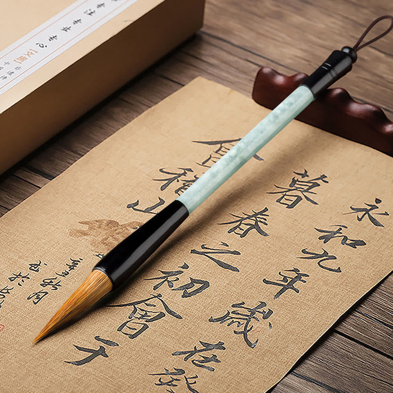 EverestArtstudios Natural Jade Luck Chinese Calligraphy Brush Pen Chinese Writing Brush With Gift Box