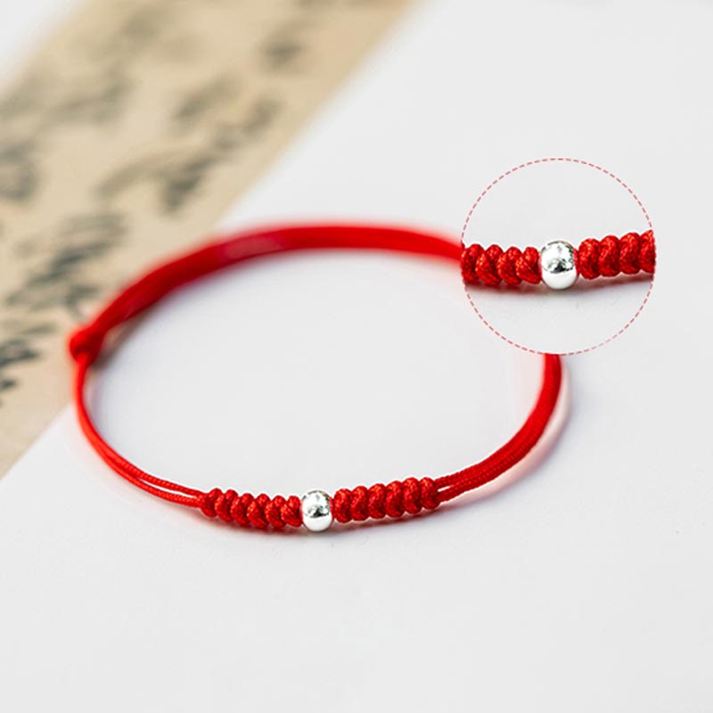 EverestArtstudios 925 Sterling Silver Luck Bead Protection Red String Thin Cord Braided Bracelet