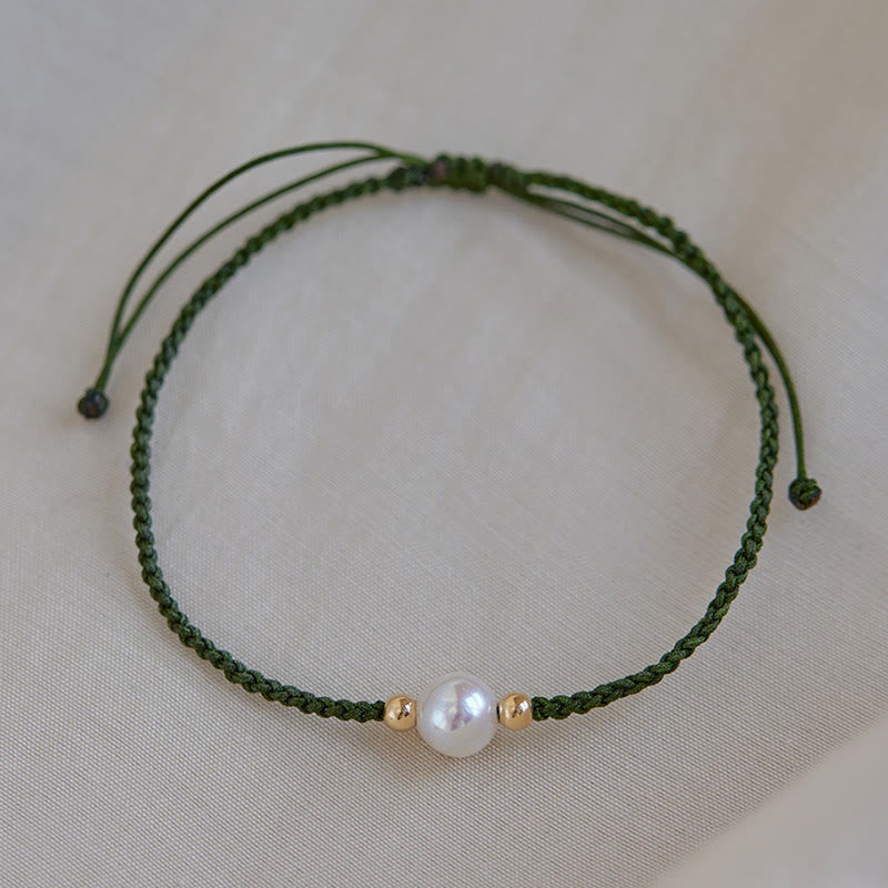 EverestArtstudios Natural Pearl Bead Luck Braid String Bracelet