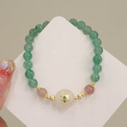 Buddha Stones Natural Green Strawberry Quartz Chalcedony Flower Gratitude Bracelet
