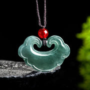 EverestArtstudios Natural Green Jade Chinese Lock Charm Luck Necklace Pendant