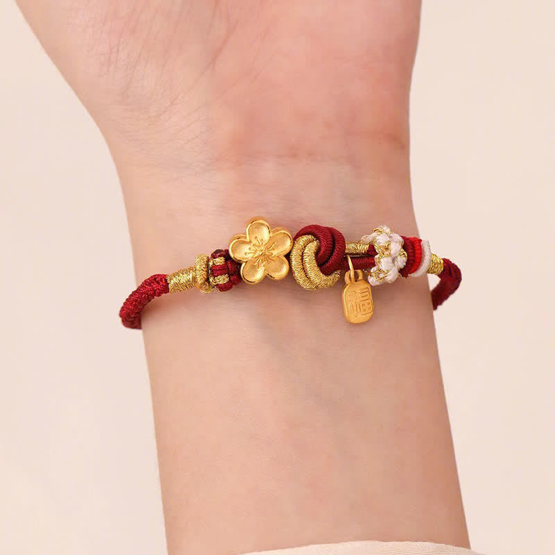 EverestArtstudios Peach Blossom Happiness Charm Luck Red String Bracelet