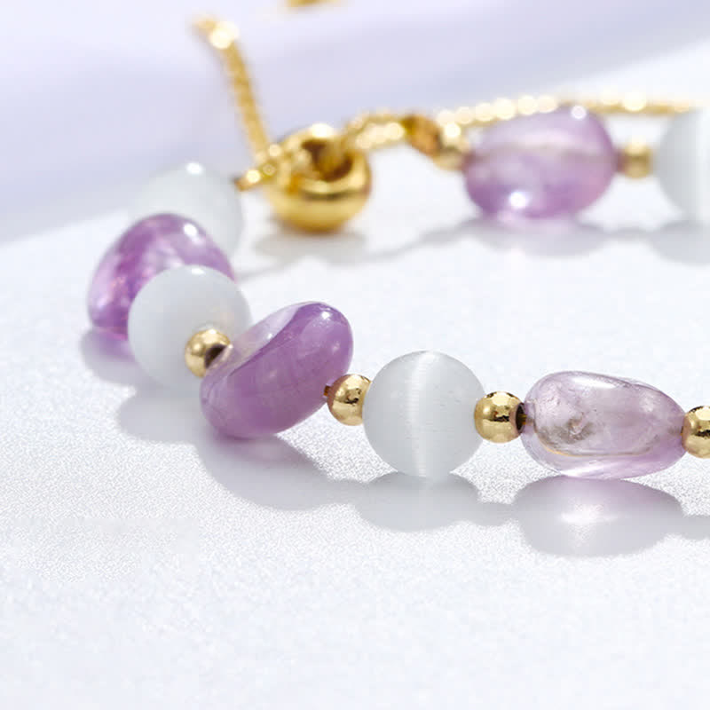 EverestArtstudios Amethyst Pink Crystal Black Rutilated Quartz Spiritual Awareness Bracelet