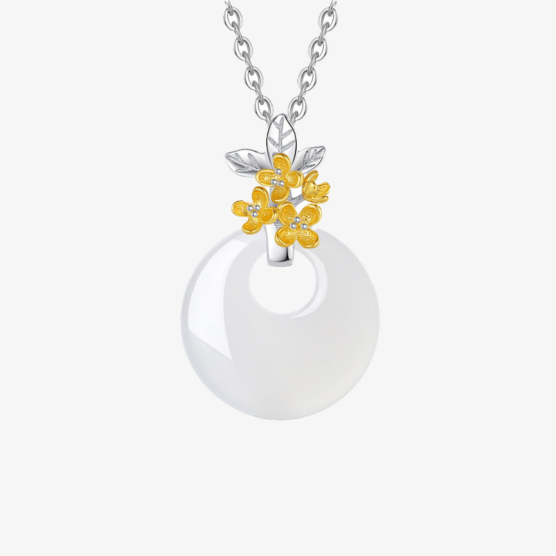 EverestArtstudios 925 Sterling Silver Round Chalcedony Twelve Months Flower Harmony Necklace Pendant