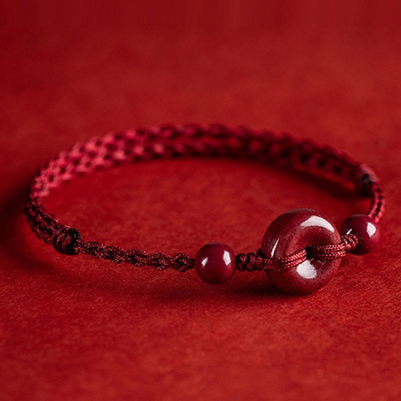 EverestArtStudios Handmade Cinnabar Peace Buckle Safe and Healthy Charm Blessing String Bracelet Anklet