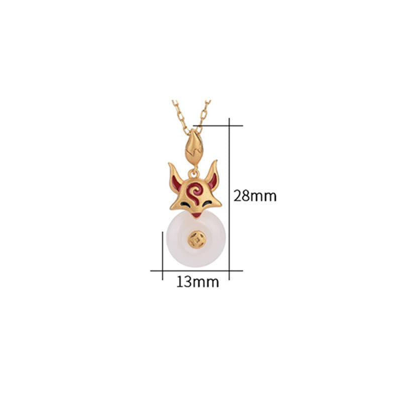 EverestArtstudios White Jade Fox Copper Coin Protection Luck Necklace Pendant