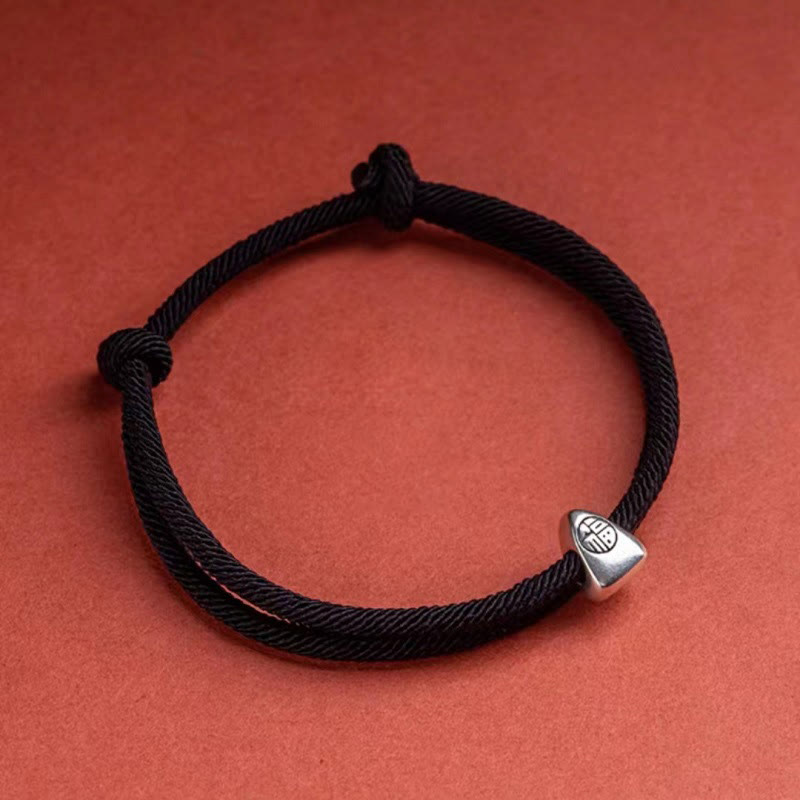 EverestArtstudios 925 Sterling Silver Fu Character Blessing Handmade Braided Bracelet