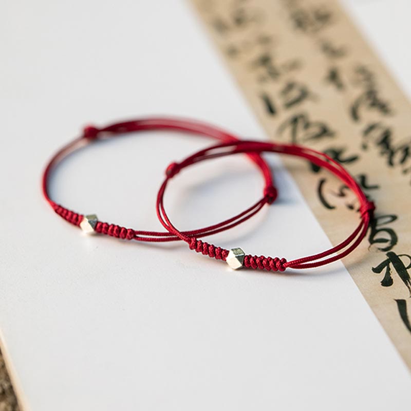 Buddha Stones 925 Sterling Silver Luck Bead Protection Red String Thin Cord Braided Bracelet