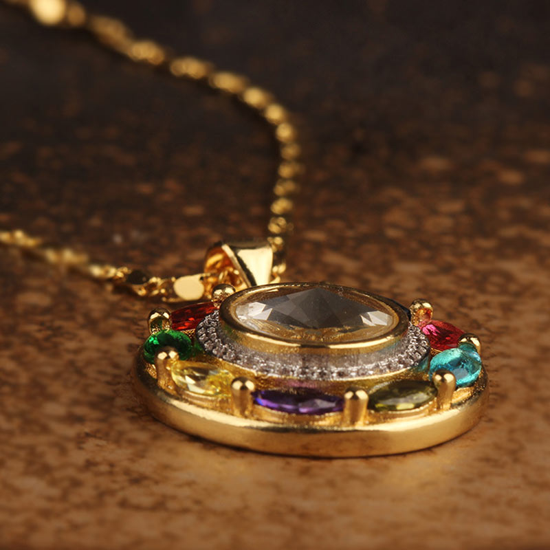 EverestArtstudios Colorful Zircon Copper Wealth Luck Rotation Bracelet Necklace Pendant