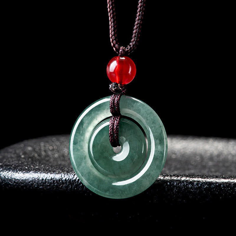 EverestArtstudios Green Jade Double Peace Buckle Abundance Necklace Pendant