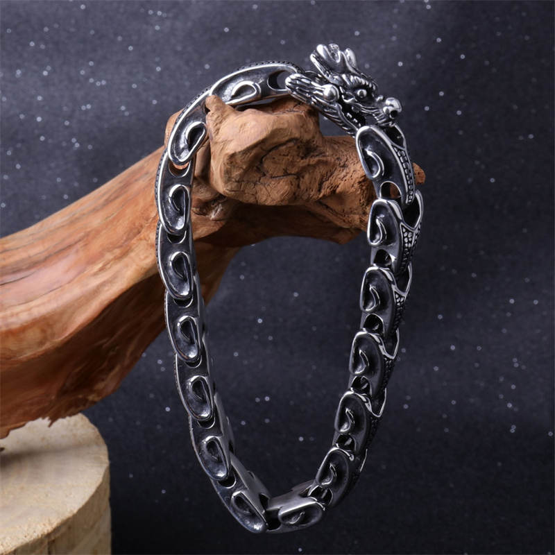 Buddha Stones Dragon Titanium Steel Luck Bracelet Bangle