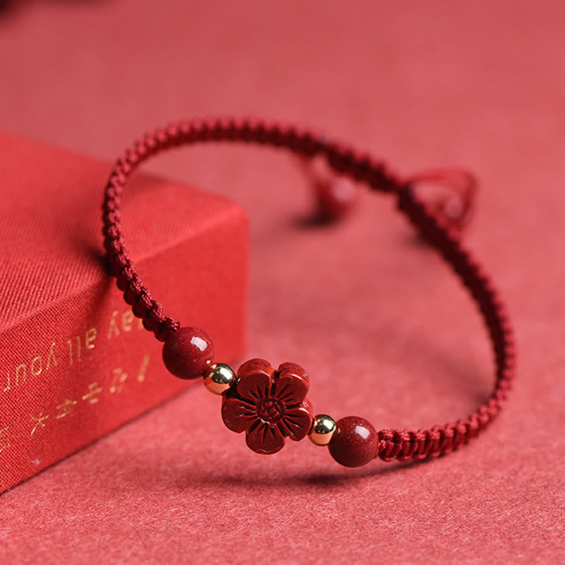 EverestArtstudios Four Leaf Clover Five-petal Flower Cinnabar Blessing Red String Bracelet